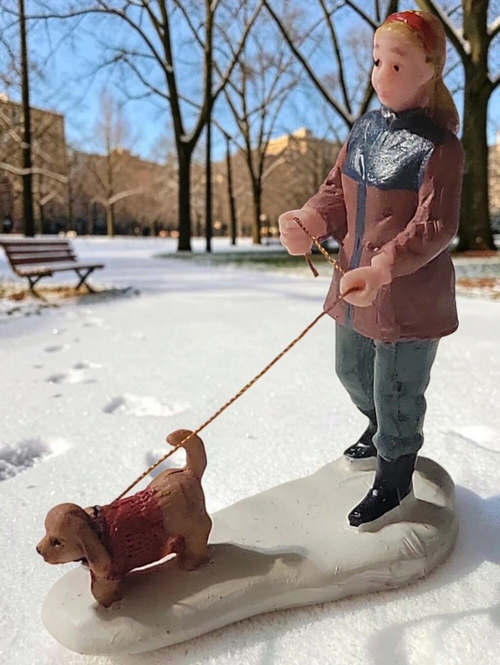 Vtg Lemax Woman Strolling Pooch Dog Pup Village Christmas Figurine #22568